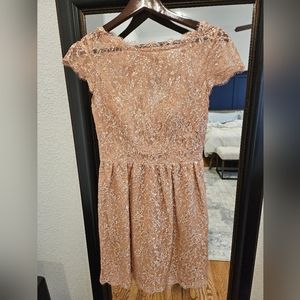 Laced dusty rose w/silver detail dress (knee-length)